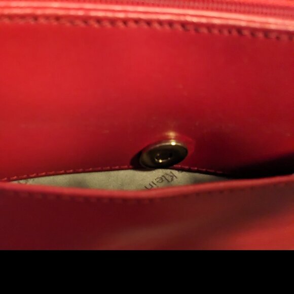 NEW Calvin Klein Red Leather Crossbody Bag Gold Logo | 50″ Strap - Picture 3 of 8
